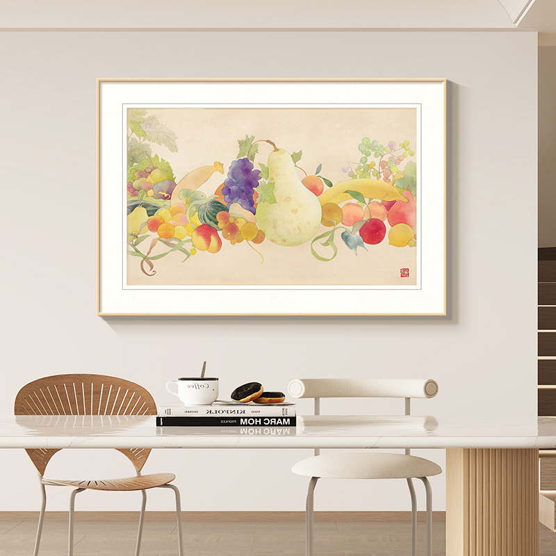 水果餐厅装饰画原木风瓜果蔬菜客厅背景墙挂画丰收图现代简约壁画图片