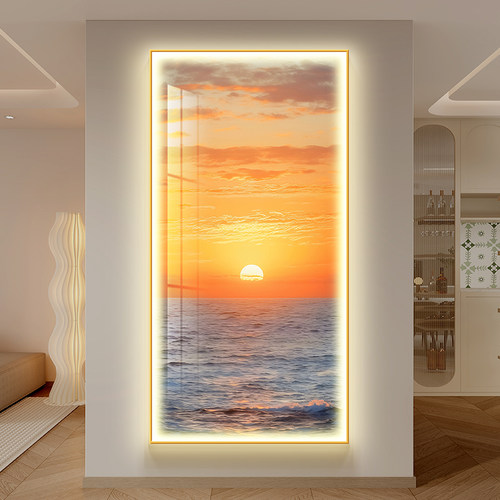日出东方LED发光玄关装饰画现代简约大海走廊尽头挂画氛围感灯画