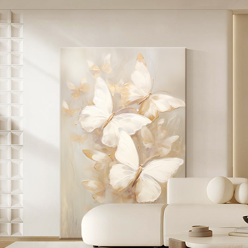 轻法式蝴蝶客厅装饰画奶油风高级感沙发背景墙落地画艺术玄关挂画图片
