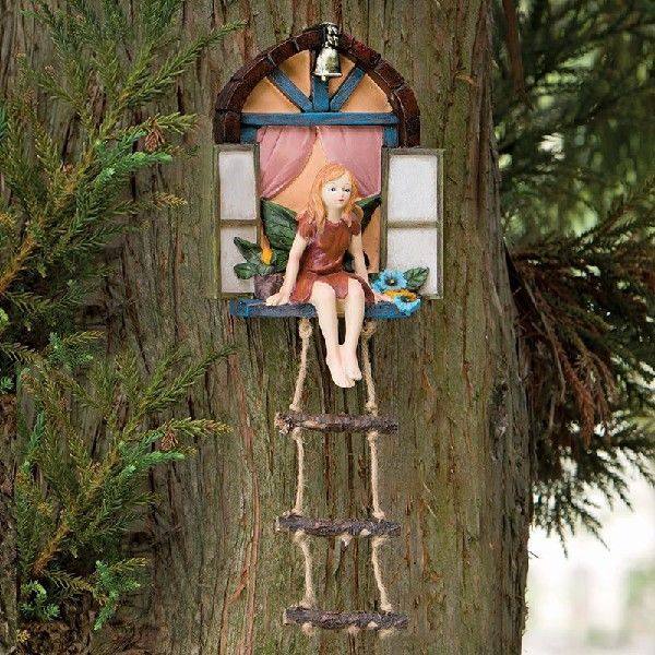 好货Garden Fairy Statue Ornament with Ladder Decor Resin图片