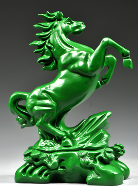 绿色木马到成功雕刻摆件家居客厅办公室实木马装饰工艺礼品摆饰开