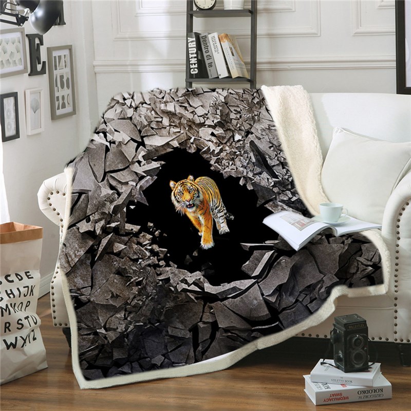 3D Tiger Printing Sherpa Blanket Throw Blanket on Sofa 3D