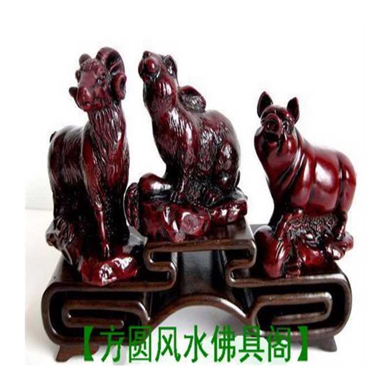 好货三合生肖兔猪羊摆件生肖猪兔羊亥卯未三合木局家居饰品助运吉