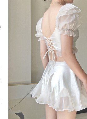 酒吧GOGO服装女领舞DS演出服dj歌手性感蕾丝爵士白色高腰短裙套装