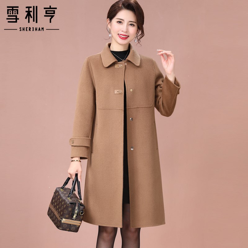 好货妈妈双面绒羊毛大衣女2025新款中老年女装洋气过膝中长款毛呢