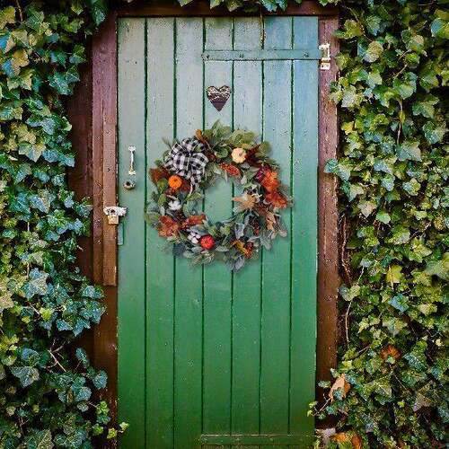 好货45cm Fall Harvest Wreath For Front Door Buffalo Plaid Bo