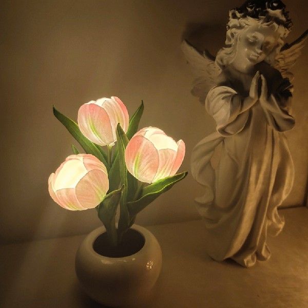 速发LED Flower Night Light Simulation Tulip Flowerpot Potted