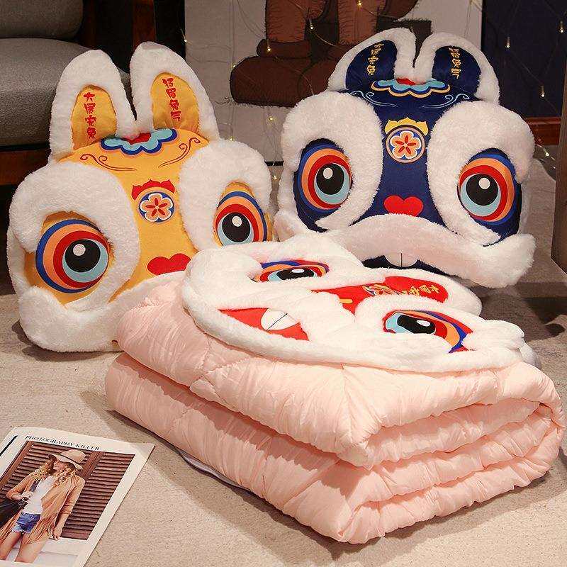抱枕被子两用国潮兔靠枕加大加厚办公室午睡枕懒人折叠被子午睡枕