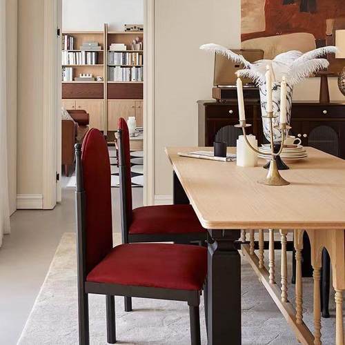 实木软包餐椅法式美式复古高背椅客厅单人椅中古书桌椅