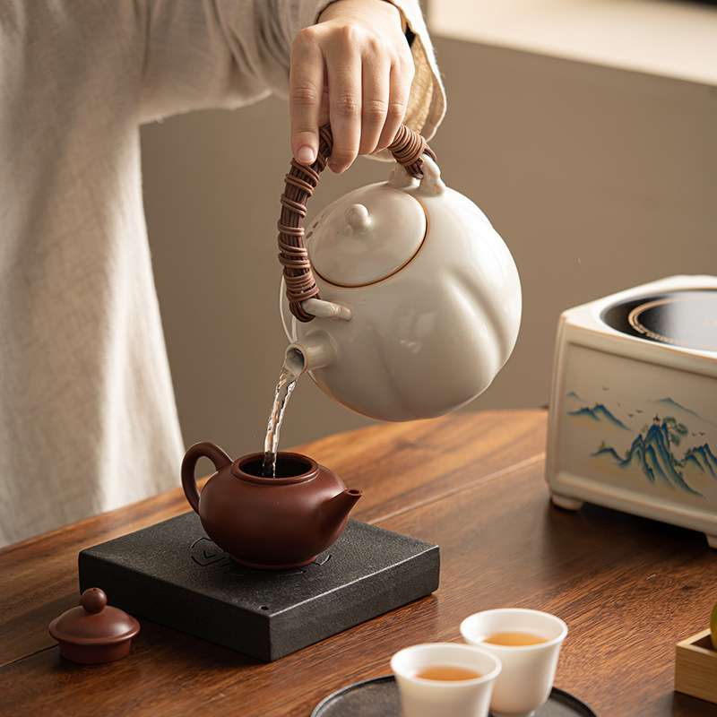 电陶炉德化陶瓷日式提梁壶侧把壶煮茶壶烧水壶泡茶煮茶器围炉煮茶