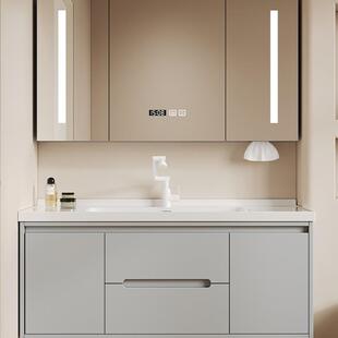 简约智能实木浴室柜组合洗脸洗手陶瓷一体盆卫生间小户型洗漱台池