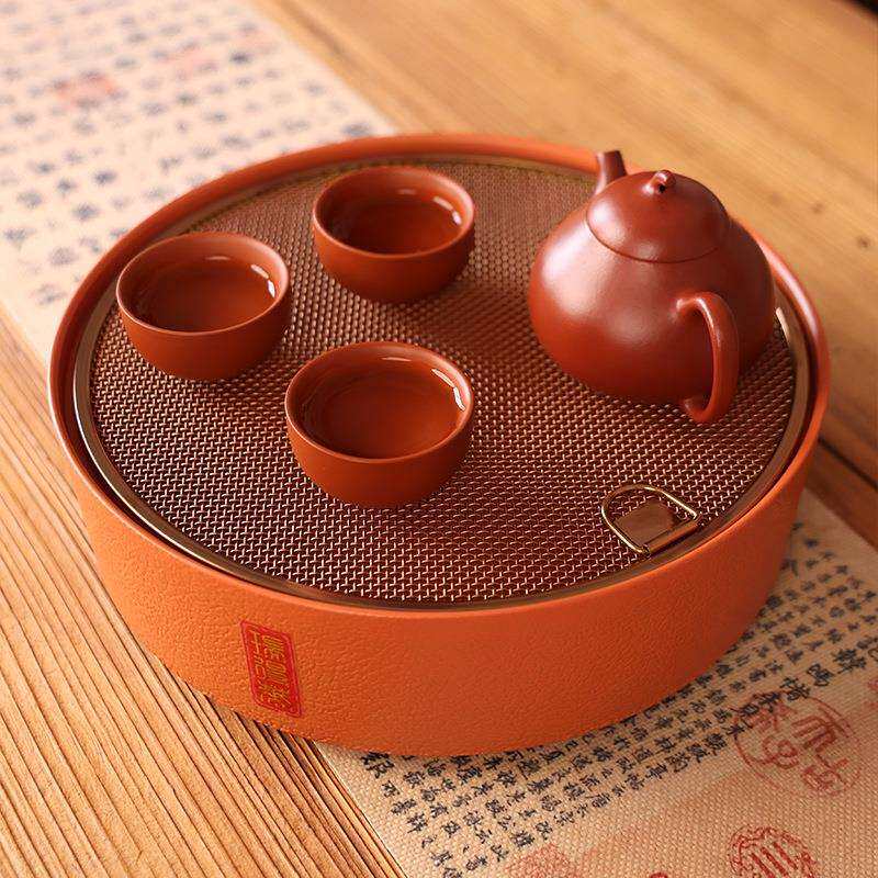 2025新款圆形不锈钢沥水茶盘家用户外便携蓄水茶托盘茶具干泡