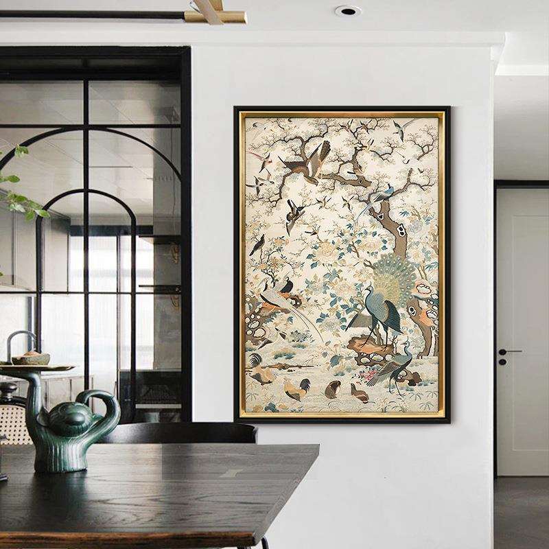 《花鸟祥和图》法式中古风餐厅装饰画新中式客厅挂画复古艺术国画