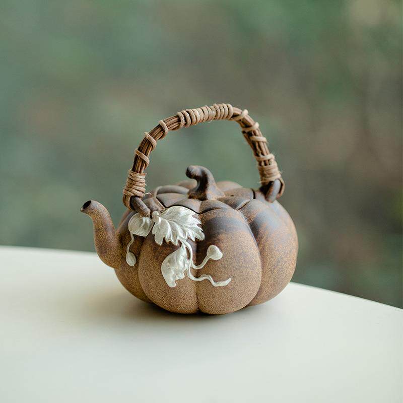 昌朴居纯手绘描银老岩泥南瓜原矿提梁壶中式复古温茶壶泡茶壶