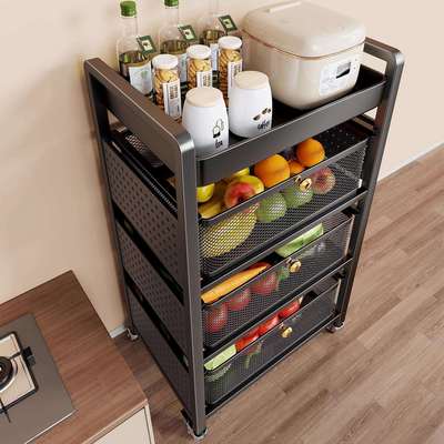 厨房蔬果置物架放菜收纳筐多功能落地多层菜架蔬菜篮子移动小推车