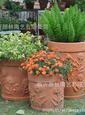 高款外贸康乃馨红泥陶花盆陶罐园林景观陶罐庭院户外装饰别墅摆件