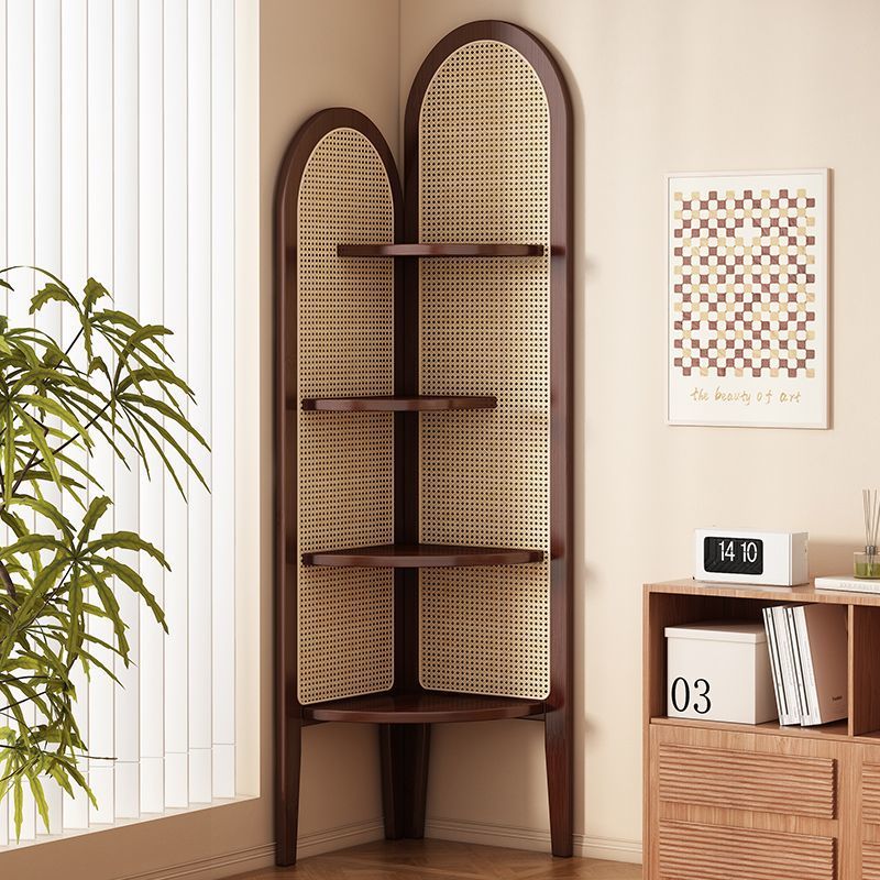复古实木三角转角柜藤编客厅屏风隔断书房收纳置物卧室拐墙角柜子