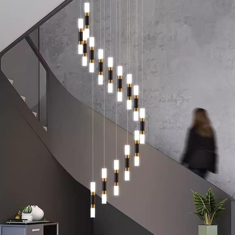 楼梯长吊灯现代简约轻奢旋转复式楼别墅客厅餐厅跃层挑高吊灯