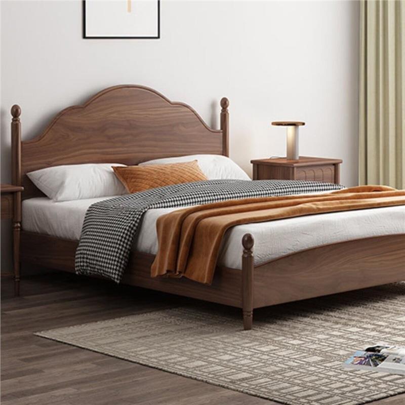 北美黑胡桃木实木床中古风1.8米云朵樱桃木主卧室简约双人床原木