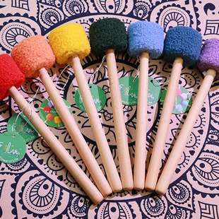七彩羊毛毡敲棒颂钵棒彩色音钵棒FOL鼓槌棒铜锣敲棒一套
