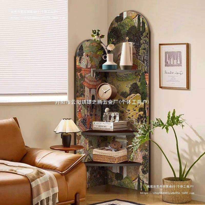 中古风落地摆件客厅电视柜旁边转角柜复古置物架多层收纳柜三角柜