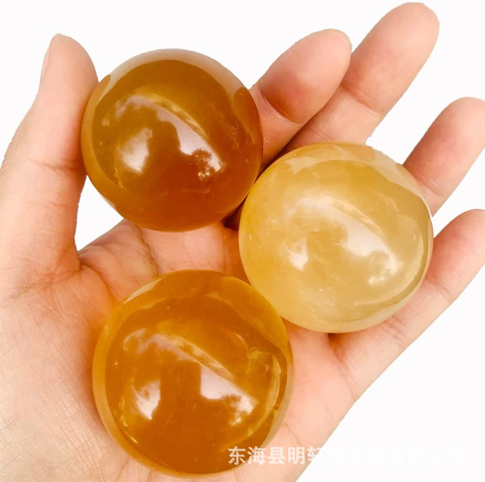 批发天然黄水晶球白水晶球摆件黄色原石打磨方解石冰洲石