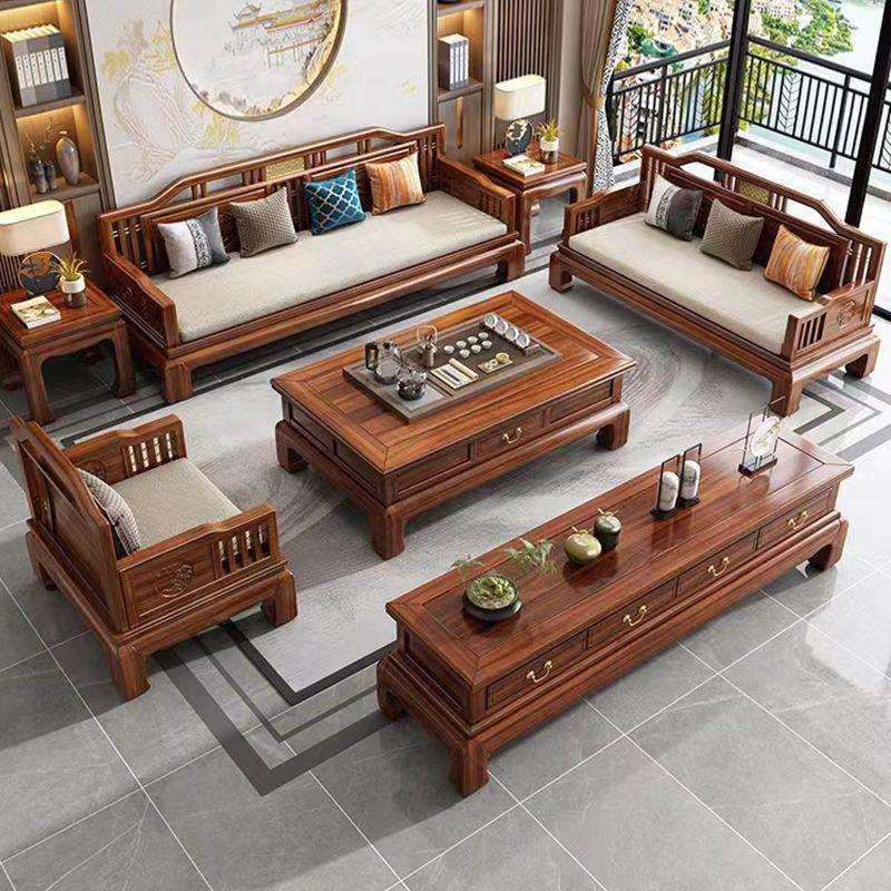 乌金木实木沙发组合新中式现代简约冬夏两用轻奢大小户型客厅家具