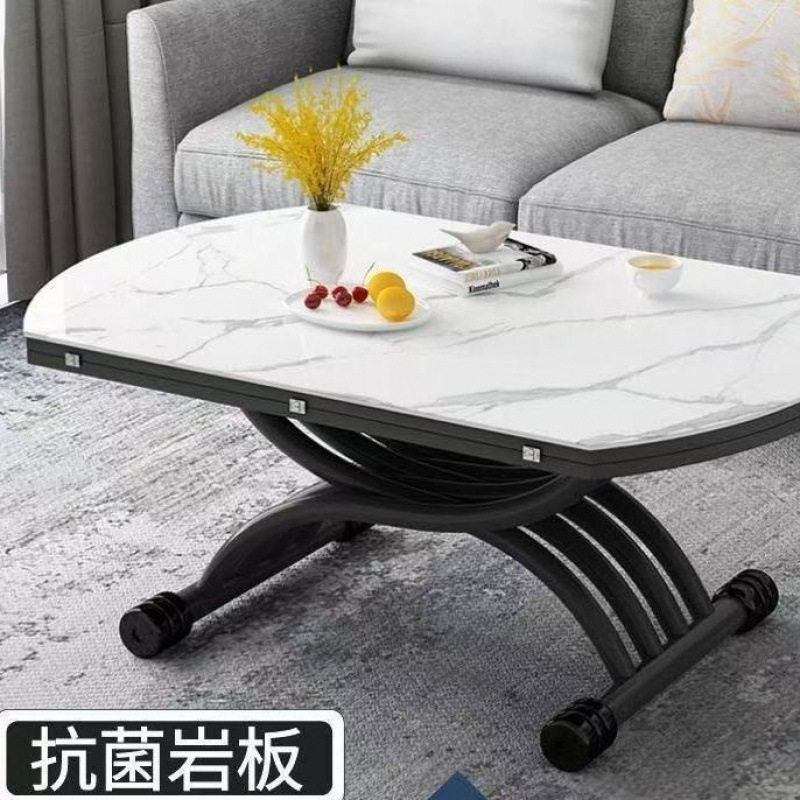 可移动升降茶几升降岩板餐桌一体式饭桌岩板玻璃客厅茶几