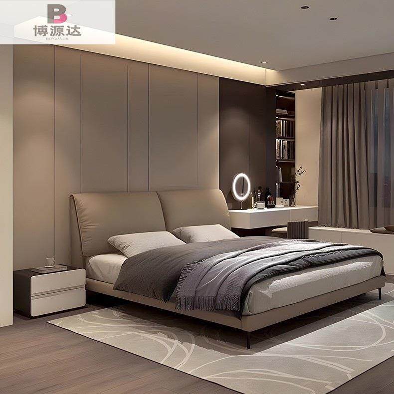 大象耳朵轻奢真皮床现代简约主卧双人大气皮艺床意式极简婚床大床