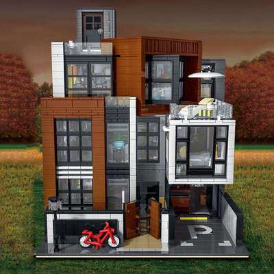 模客10204现代别墅城市街景建筑小颗粒儿童益智拼装积木玩具模型