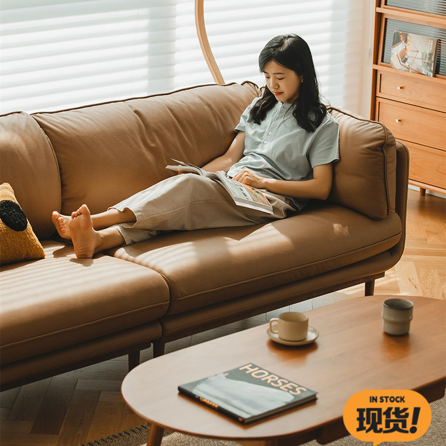 浩益佳眠山沙发北欧科技布沙发客厅小户型三人位日式黑胡桃木沙发