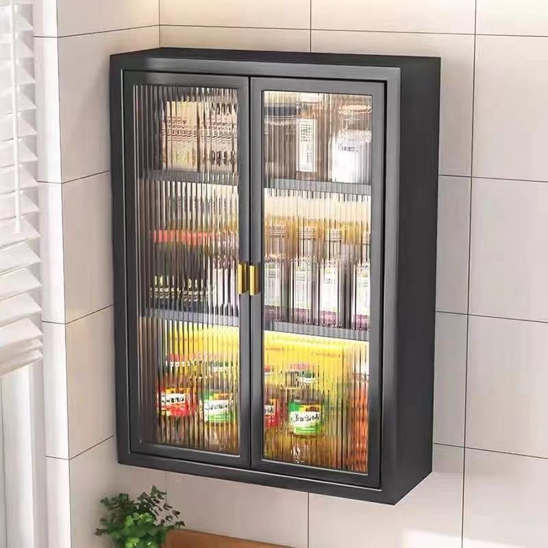 厨房收纳置物架免打孔多功能家用调料壁挂式带门防尘储物收纳神器