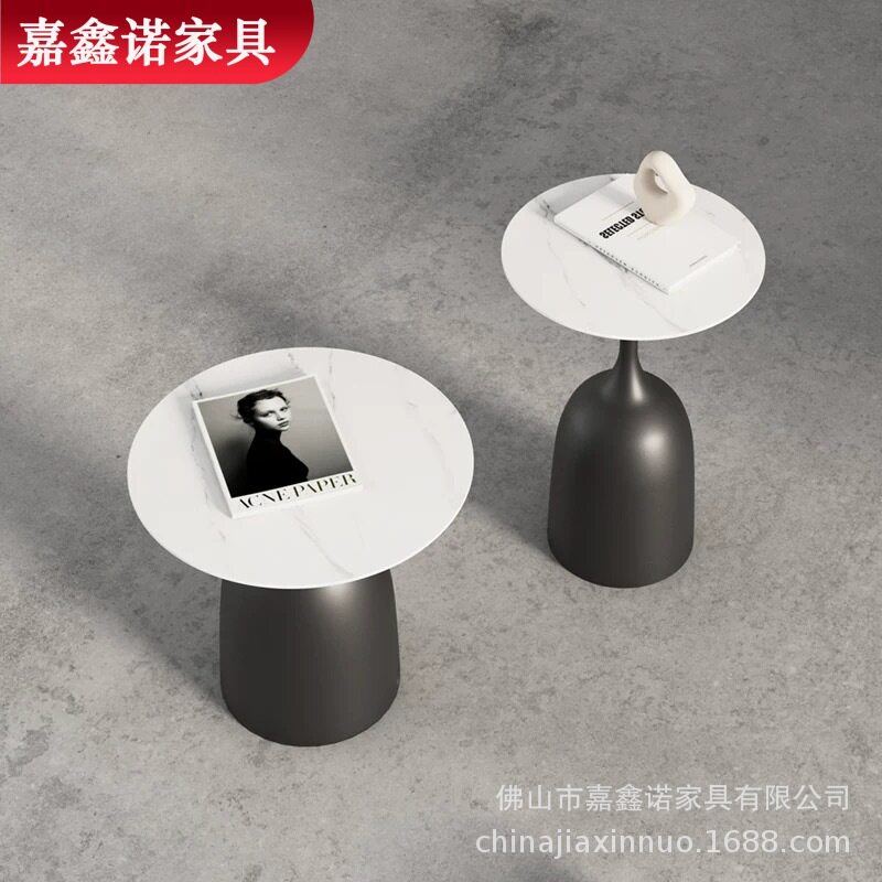 嘉鑫诺厂家批发新款圆形岩板茶几客厅家用小户型网红角几公寓边几