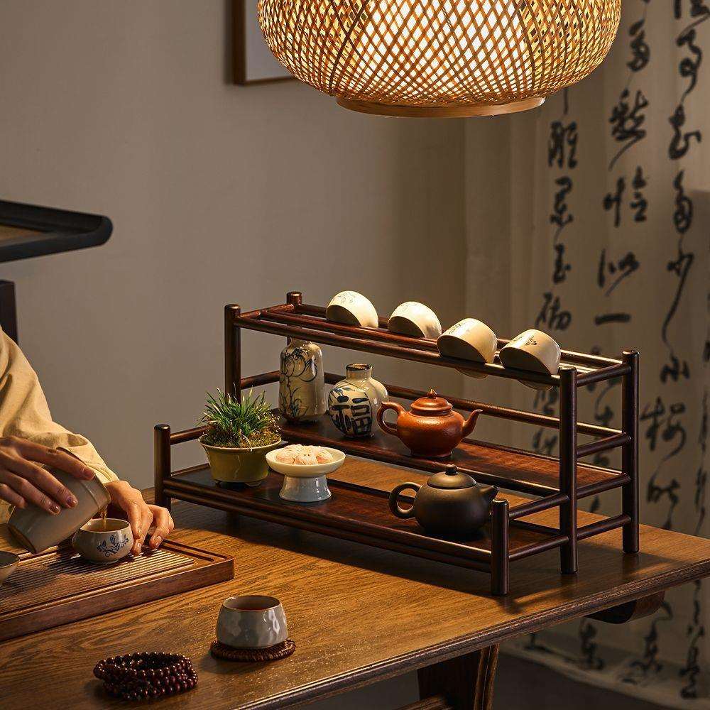 中式茶杯架茶室台面紫砂壶架文玩桌上桌面博古架茶具收纳沥水摆放