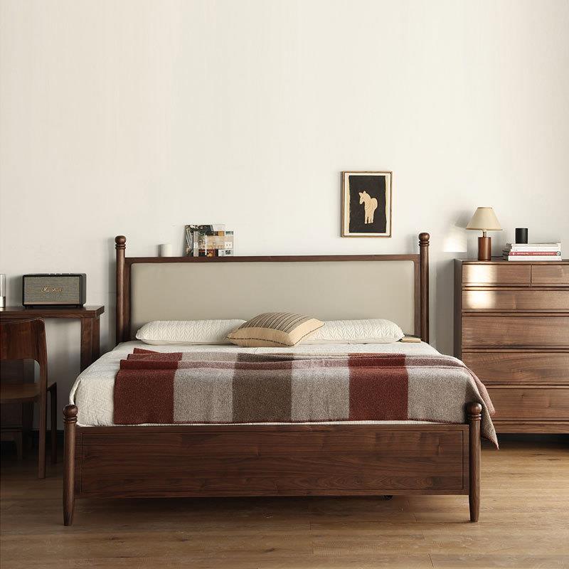 北欧复古黑胡桃木实木箱体床透气防潮储物双人床日式小户型高箱床