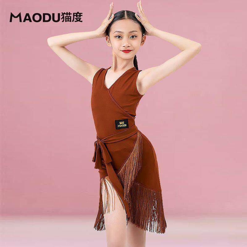 少儿拉丁舞服装舞蹈裙女童标舞练功服儿童拉丁舞裙流苏夏季新款厂