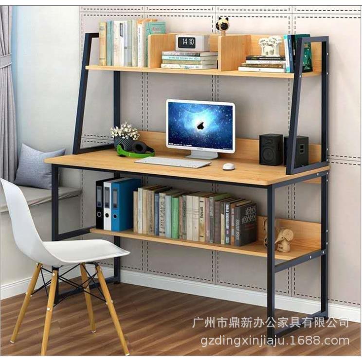 台式简约办公桌钢木结构家用写字桌带储物架一体桌