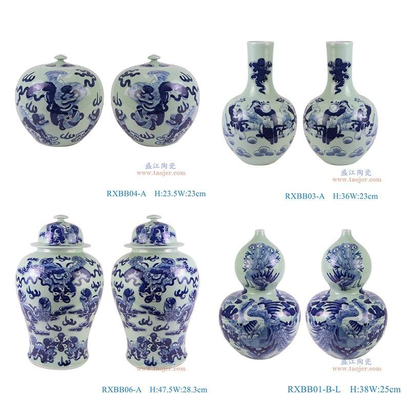 景德镇仿古青花瓷花瓶青釉将军罐西瓜罐博古架客厅书房装饰品摆件