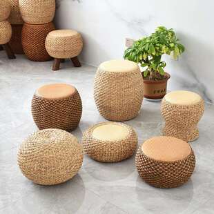 藤编小椅子小凳子坐墩圆墩圆凳儿童藤椅藤编椅草编鼓凳藤矮凳实木