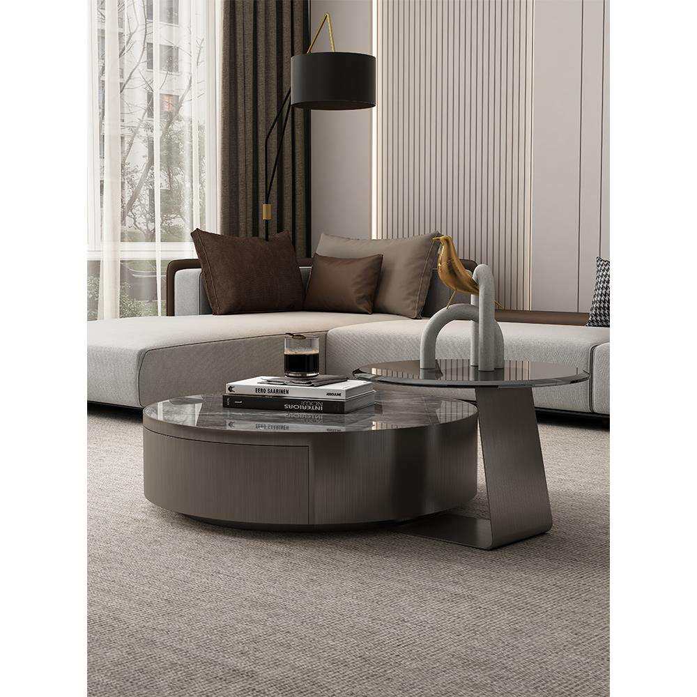 设计师意式圆形茶几实木现代极简客厅家用小户型轻奢个性创意高档