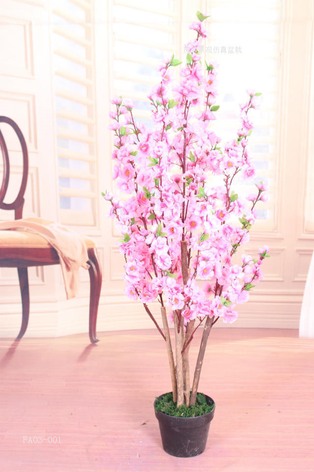 5叉仿真桃花树盆栽春节装饰