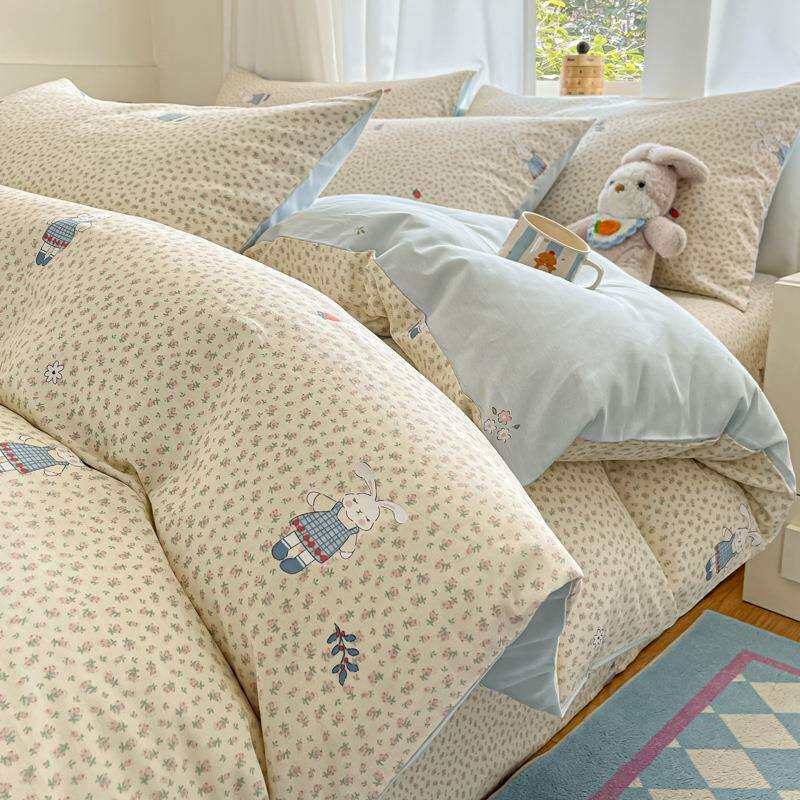 全棉田园卡通被套四件套宿舍学生床单三件套纯棉家用双人床上用品