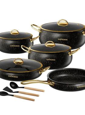 不锈钢304套装锅三层钢12PCS土耳其风花岗岩白色黑色不粘套锅