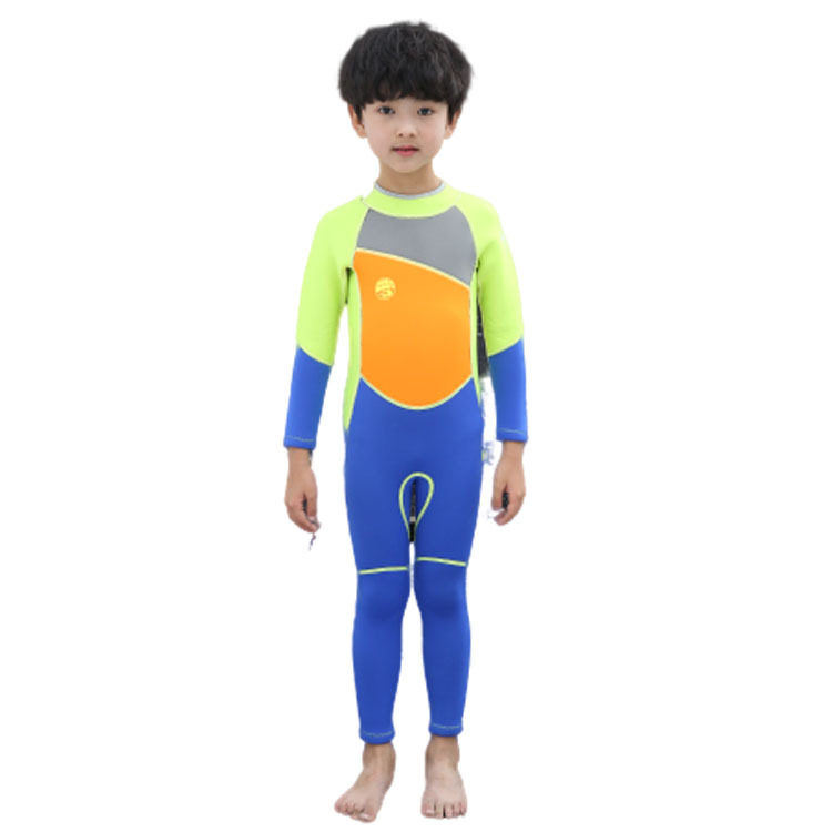 现货直供儿童泳衣男女款防晒保暖连体拼色潜水服小孩潜水服代发