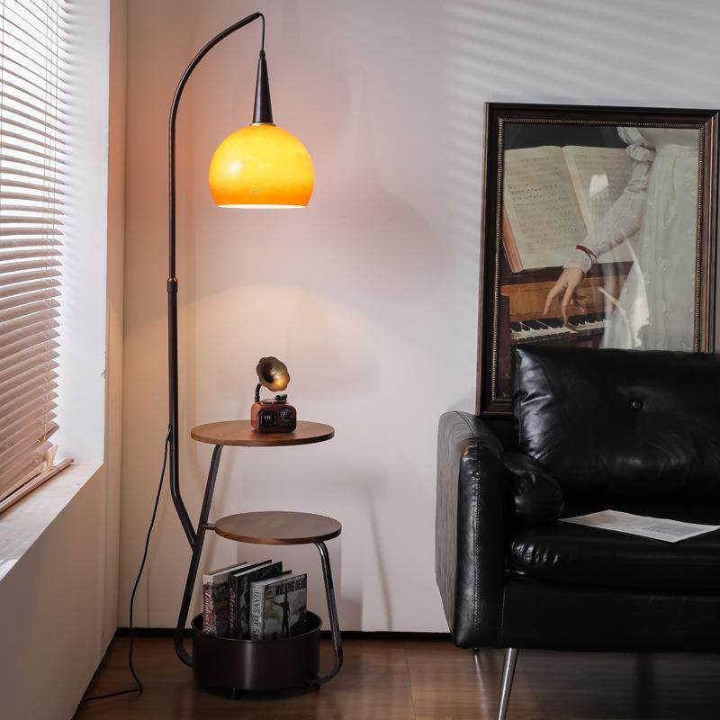 中古风落地灯客厅沙发旁边茶几氛围灯具卧室床头柜置物架一体台灯
