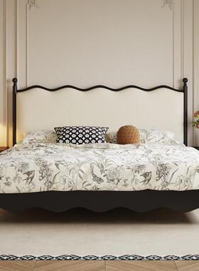 法式极简复古实木床轻奢主卧黑色1.5米双人美式名宿高箱储物婚床