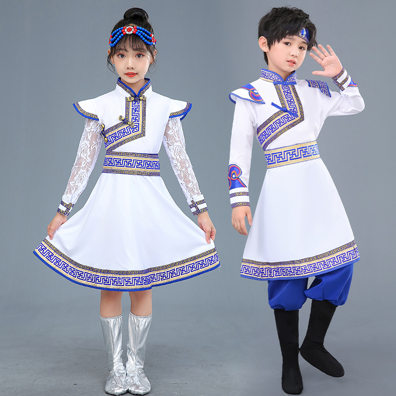 现货速发新款男儿童鄂伦春族表演服演出舞蹈服装少数民族56个合唱