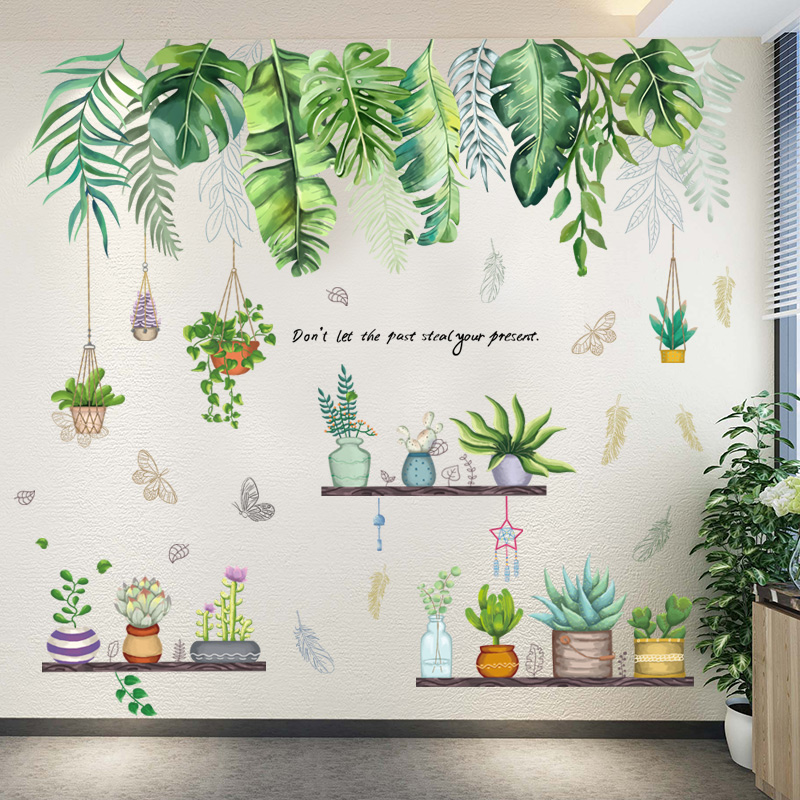速发立体墙贴画卧室客厅电视背景墙装饰画绿植树叶贴纸壁纸自粘墙图片