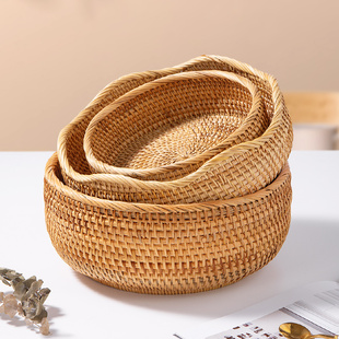 速发水果盘藤编果盘客点家用收果篮水纳筐茶几圆形面包篮厅心篮馒