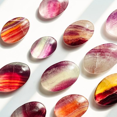 速发水晶彩莹石绿萤石椭圆手把件椭圆形原石把玩居家装饰摆件饰品